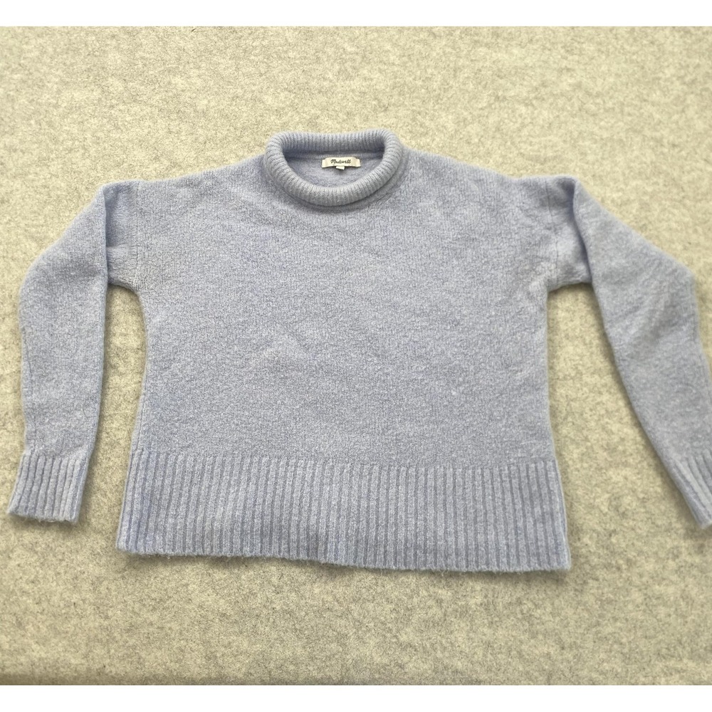 Madewell Sweater Womens Small Blue Soft Fuzzy Knit Crewneck Raglan Pullover